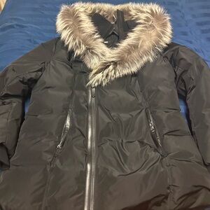 Mackage Black Puffer Jacket with Fur Trim
